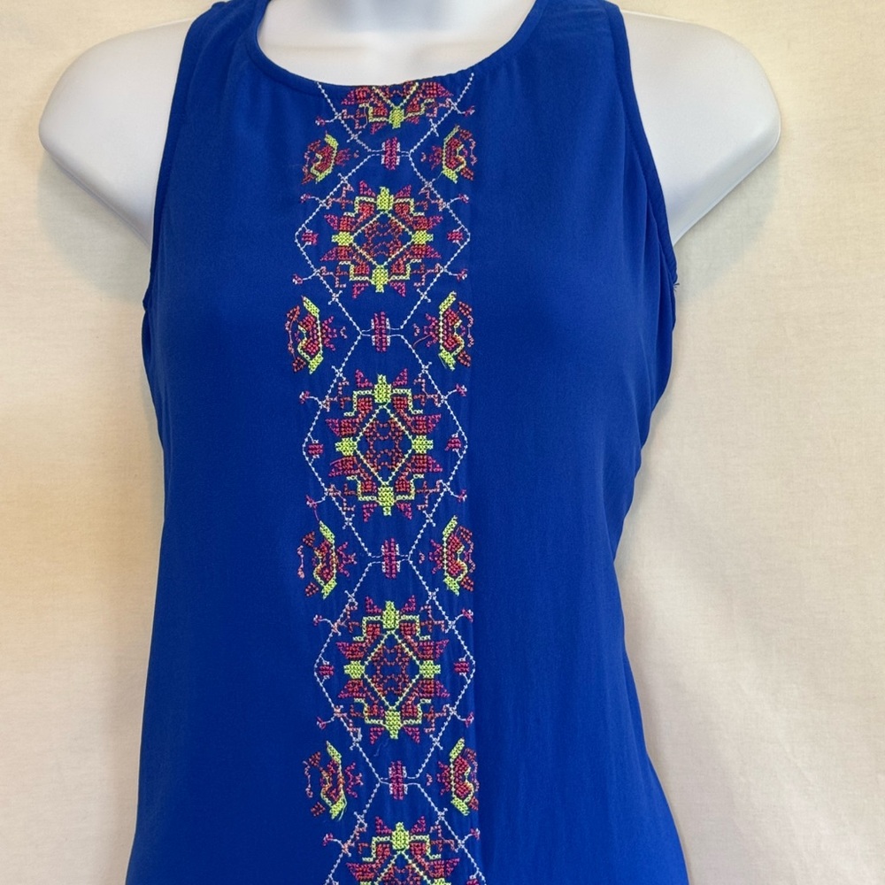 D-161 My Michelle Blue with Colorful Embroidered Detail Sleeveless MIDI Dress - Picture 3 of 12